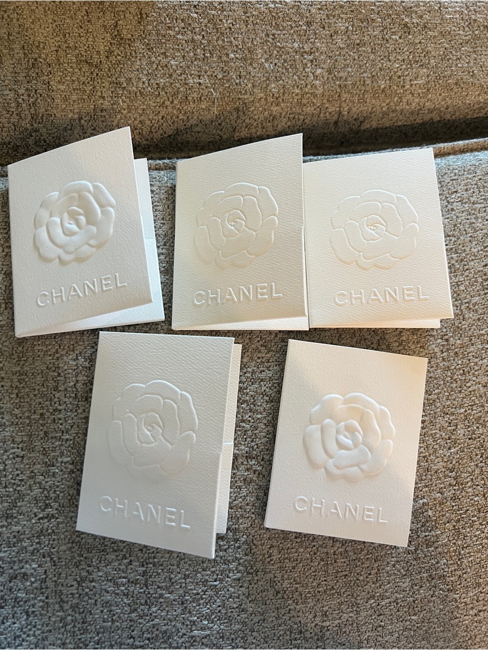 CHANEL White Embossed Camellia Pocket Booklet Cards (Set)